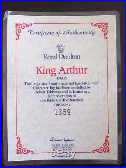 Royal Doulton King Arthur D7055 & Merlin D7117 Toby Jugs Ltd Ed 1,500 ea withCerts