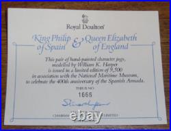 Royal Doulton King Philip & Queen Elizabeth Armada Character Jugs D6821 D6822