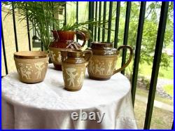 Royal Doulton Lambeth Egyptian Revival Stoneware Jugs and Teapot. 4 pieces