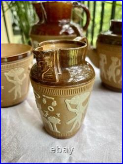 Royal Doulton Lambeth Egyptian Revival Stoneware Jugs and Teapot. 4 pieces
