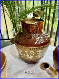 Royal Doulton Lambeth Egyptian Revival Stoneware Jugs and Teapot. 4 pieces