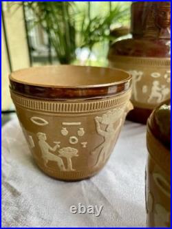 Royal Doulton Lambeth Egyptian Revival Stoneware Jugs and Teapot. 4 pieces