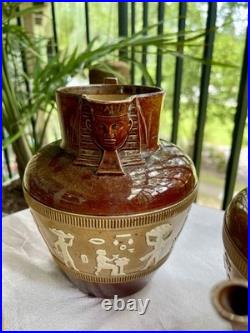 Royal Doulton Lambeth Egyptian Revival Stoneware Jugs and Teapot. 4 pieces