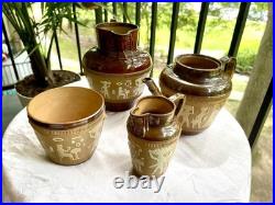Royal Doulton Lambeth Egyptian Revival Stoneware Jugs and Teapot. 4 pieces