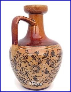 Royal Doulton Lambeth England Floral Design Stoneware Miniature Whisky Jug 1890s