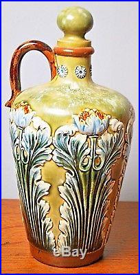 Royal Doulton Lambeth Majolica Spirit Flask Jug Artist Signed GP G Pierson 1880s