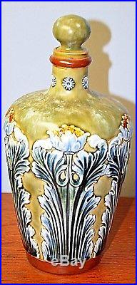 Royal Doulton Lambeth Majolica Spirit Flask Jug Artist Signed GP G Pierson 1880s