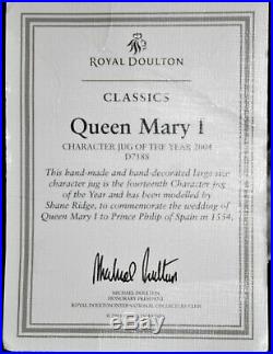 Royal Doulton Queen Mary I D7188 Large Character Jug Toby Mug of Year 2004 COA