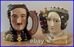 Royal Doulton Queen Victoria & Prince Albert Toby Jugs Pair COA D7073