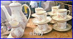 Royal Doulton Romance Lisette Coffee Set 6 Cups Saucers, Pot & Jug VGC