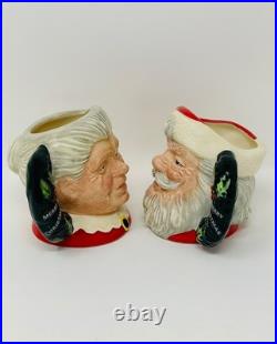 Royal Doulton SANTA #D6900 & MRS. CLAUS #D6922 Wreath Handle Mini Toby Jugs 3