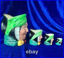 Royal Doulton Sairey Gamp Jugs, Large, Small, Mini, Tiny, Complete set
