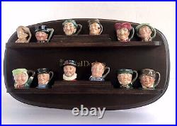 Royal Doulton Set 12 Miniature Tiny Jugs Hand Painted Display Stand