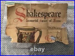 Royal Doulton Shakespeare Jug Limited Edition 851/1000, Year 1933, Noke