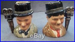 Royal Doulton Stan Laurel D7008 Oliver Hardy D7009 Pair Small Character Jugs