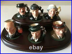 Royal Doulton Tiny Toby Jugs Sherlock Holmes Set Display Stand 6 Jugs Excellent