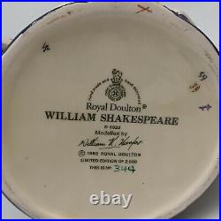 Royal Doulton William Shakespeare Jug D6933 Ltd Ed 344/2500. Pre-owned