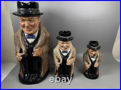 Royal Doulton Winston Churchill Toby Jug Set of 3 England No Chips