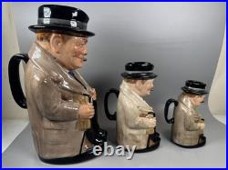 Royal Doulton Winston Churchill Toby Jug Set of 3 England No Chips