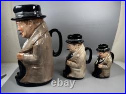 Royal Doulton Winston Churchill Toby Jug Set of 3 England No Chips