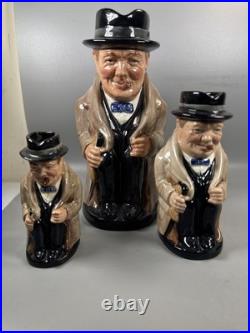 Royal Doulton Winston Churchill Toby Jug Set of 3 England No Chips