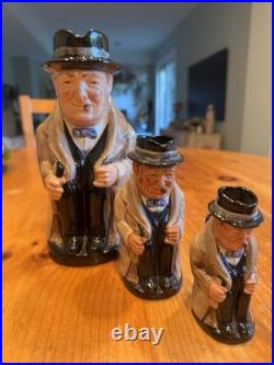 Royal Doulton Winston Churchill Tony Jugs Set Of 3 Sizes Mint get deal
