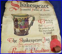 Royal Doulton jug SHAKESPEARE ltd edt of 1,000 worldwide circa 1933 + CERT