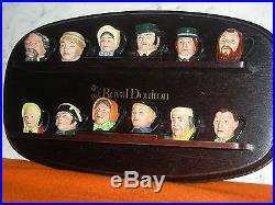 SET OF 12 ROYAL DOULTON Tiny DICKENS CHARACTER TOBY JUGS WITH DISPLAY SHELF