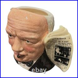 Signed Royal Doulton Winston Churchill Character Jug with News Chronicle Handle