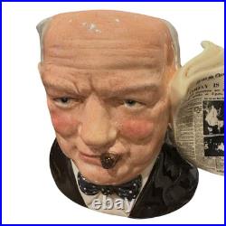 Signed Royal Doulton Winston Churchill Character Jug with News Chronicle Handle