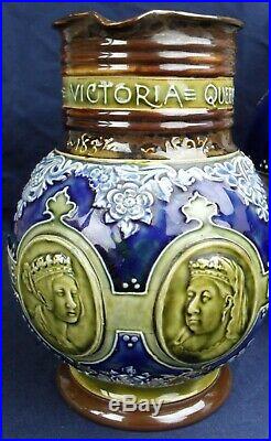 Three Queen Victoria Jugs Doulton Lambeth Stoneware Royal Commemorative 1897