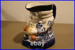 VERY RARE Staffordshire Blue Willow White Toby Mug Jug Seated Man 6 Inches