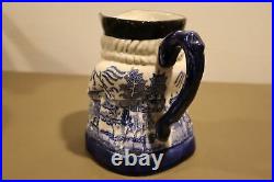 VERY RARE Staffordshire Blue Willow White Toby Mug Jug Seated Man 6 Inches