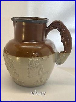 VTG Antique Royal Doulton Lambeth Stoneware Harvest Pitcher Greyhound Handle