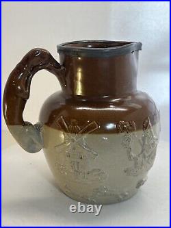 VTG Antique Royal Doulton Lambeth Stoneware Harvest Pitcher Greyhound Handle