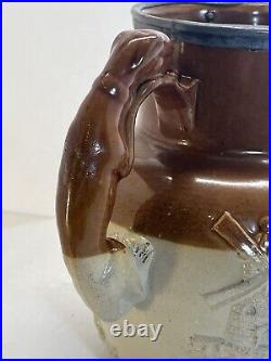 VTG Antique Royal Doulton Lambeth Stoneware Harvest Pitcher Greyhound Handle