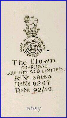 VTG Rare 1950 ROYAL DOULTON The Clown Toby Mug Jug Pitcher England 6.25