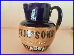 Very Rare Royal Doulton Stoneware Simpson's Whisky Advertising Water Jug c1910