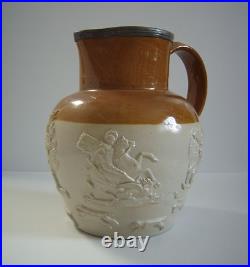 Vintage LARGE Royal Doulton Salt Glazed Stoneware Jug with Hunt Scenes +Dragon Sl
