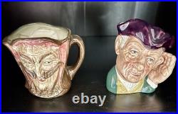 Vintage Royal Doulton Mephistophetes 2-Faces with Verse and'Ard of'Earing jugs