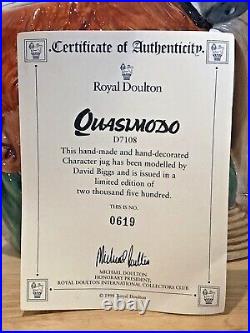 Vintage Royal Doulton Quaismodo Large 7 Toby Mug D7108 Le 619/2500 Rare Coa