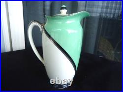 Vintage art deco royal doulton de luxe hot water jug chocolate pot green v1284