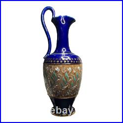Vntg Royal Doulton Cobalt Blue Jug Art Nouveau Stoneware Ewer Pitcher UK 1911