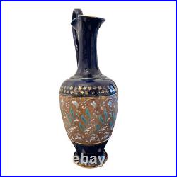 Vntg Royal Doulton Cobalt Blue Jug Art Nouveau Stoneware Ewer Pitcher UK 1911