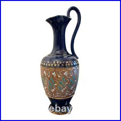 Vntg Royal Doulton Cobalt Blue Jug Art Nouveau Stoneware Ewer Pitcher UK 1911