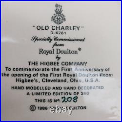 Vtg Royal Doulton Old Charley D6761 Character Toby Jug Ltd Ed Box & COA #208